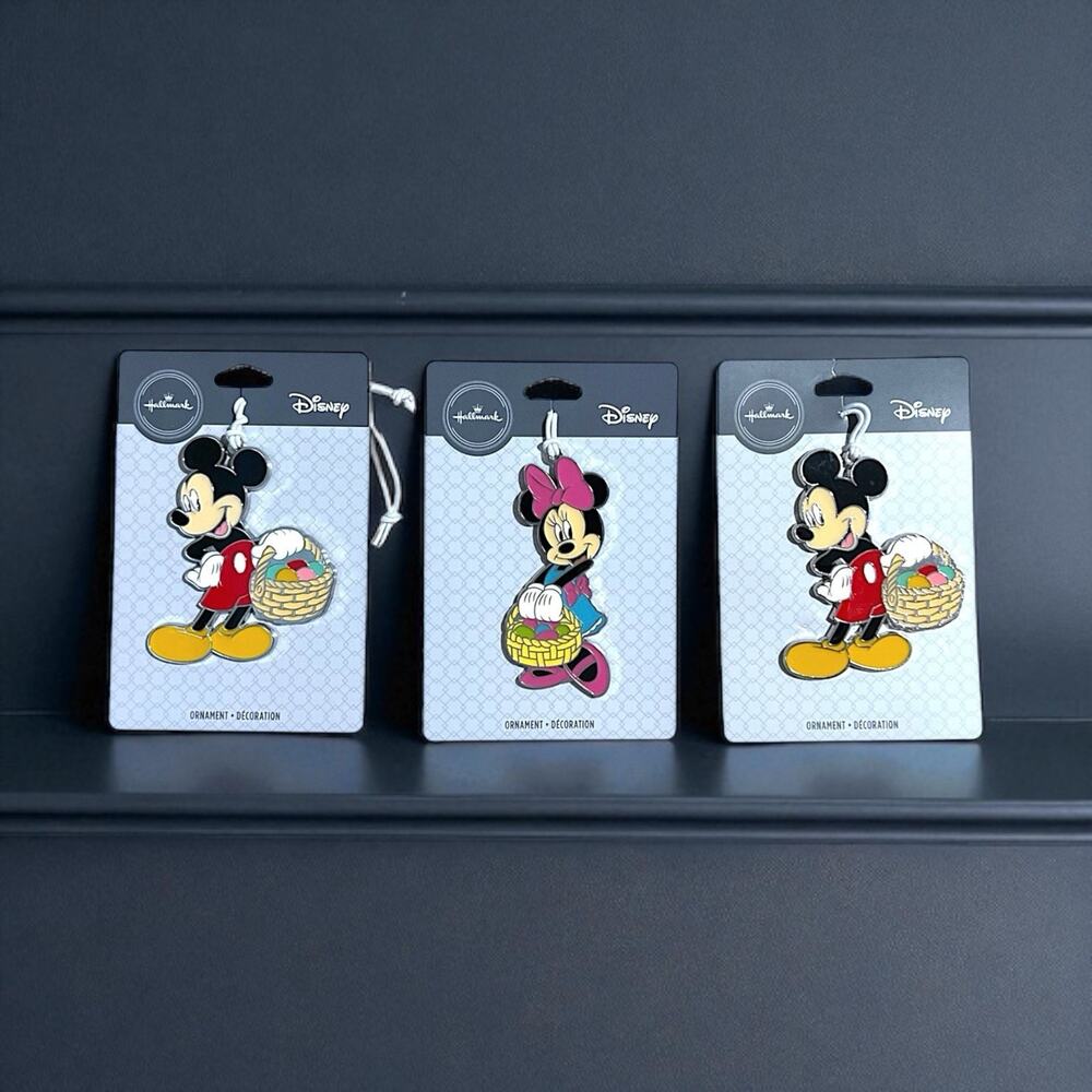 3 NEW Hallmark‎ Easter Disney Mickey & Minnie with Easter Basket Metal Ornament